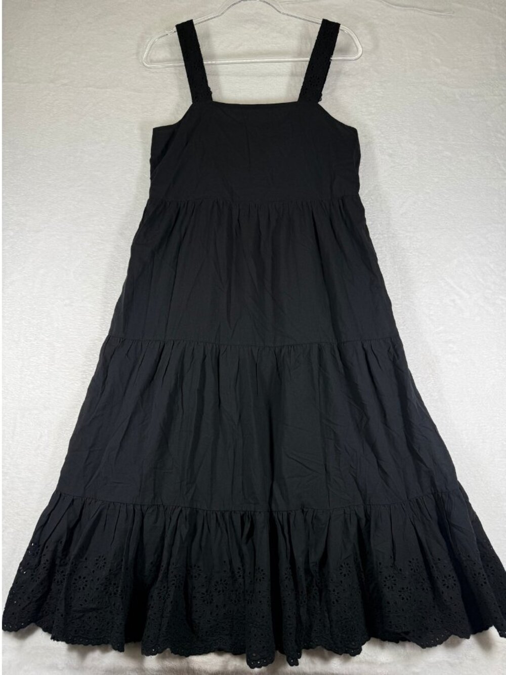 Linda Anderson Black Cotton Eyelet Tiered Maxi Dress Size S